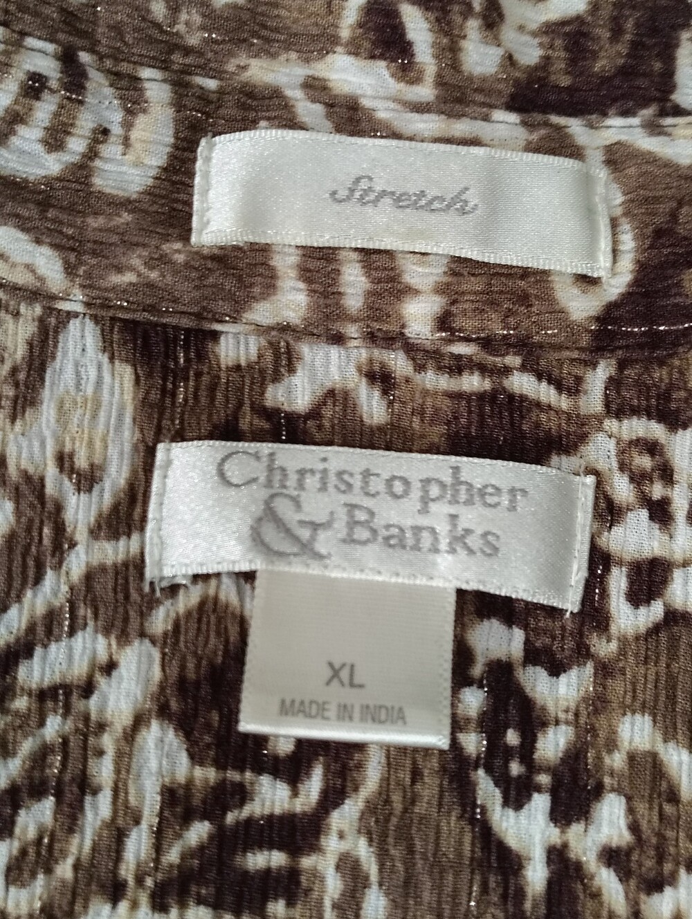 Christopher & Banks women's Brown and Cream Floral Short Sleeve Blouse Size XL - Picture 5 of 7